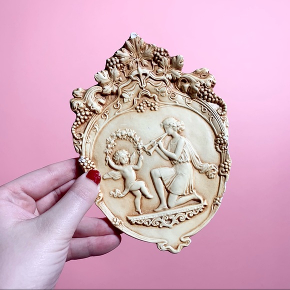 Vintage Other - Vintage ornate cherub angel wall art piece